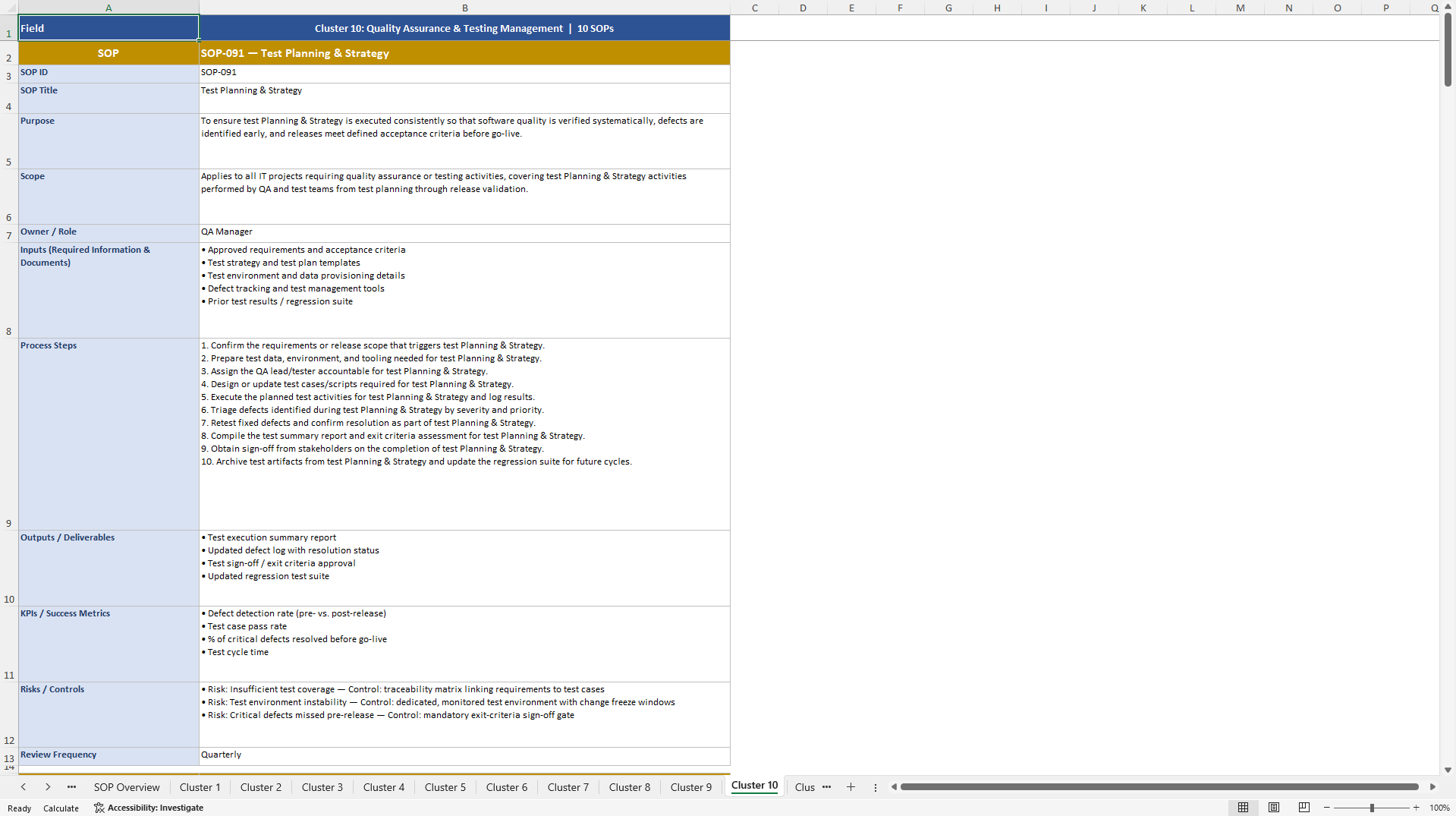 100+ IT Project Management SOPs (Excel template (XLSX)) Preview Image