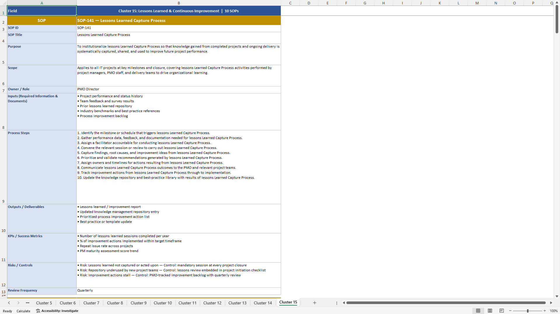 100+ IT Project Management SOPs (Excel template (XLSX)) Preview Image