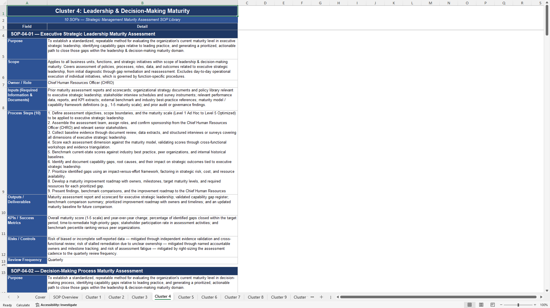 100+ Strategic Management Maturity Assessment SOPs (Excel template (XLSX)) Preview Image