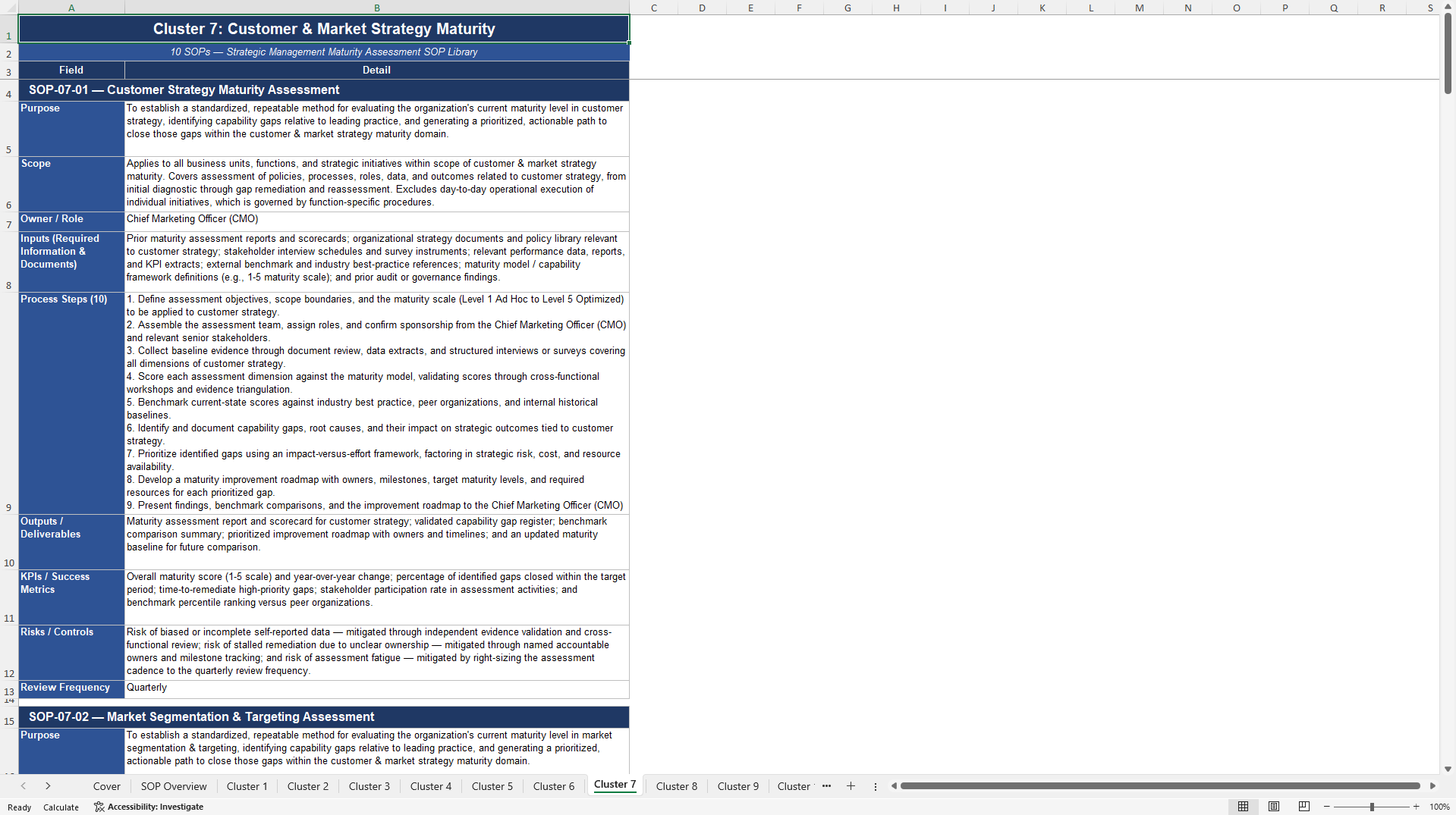 100+ Strategic Management Maturity Assessment SOPs (Excel template (XLSX)) Preview Image