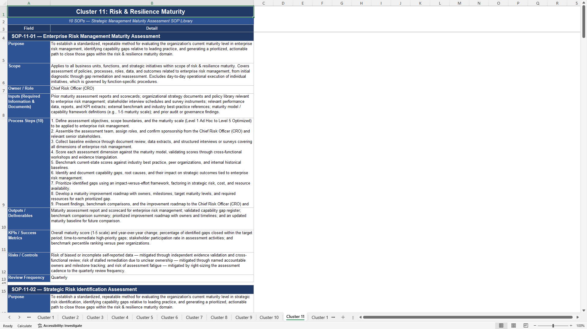 100+ Strategic Management Maturity Assessment SOPs (Excel template (XLSX)) Preview Image