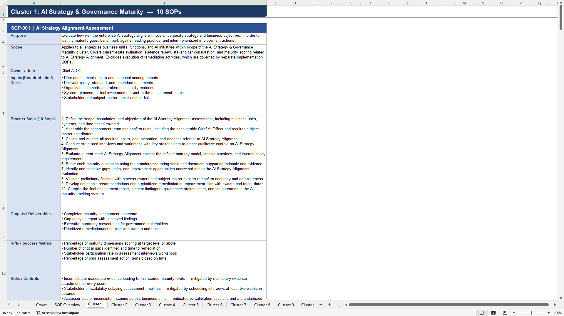 100+ AI Maturity Assessment SOPs (Excel template (XLSX)) Preview Image