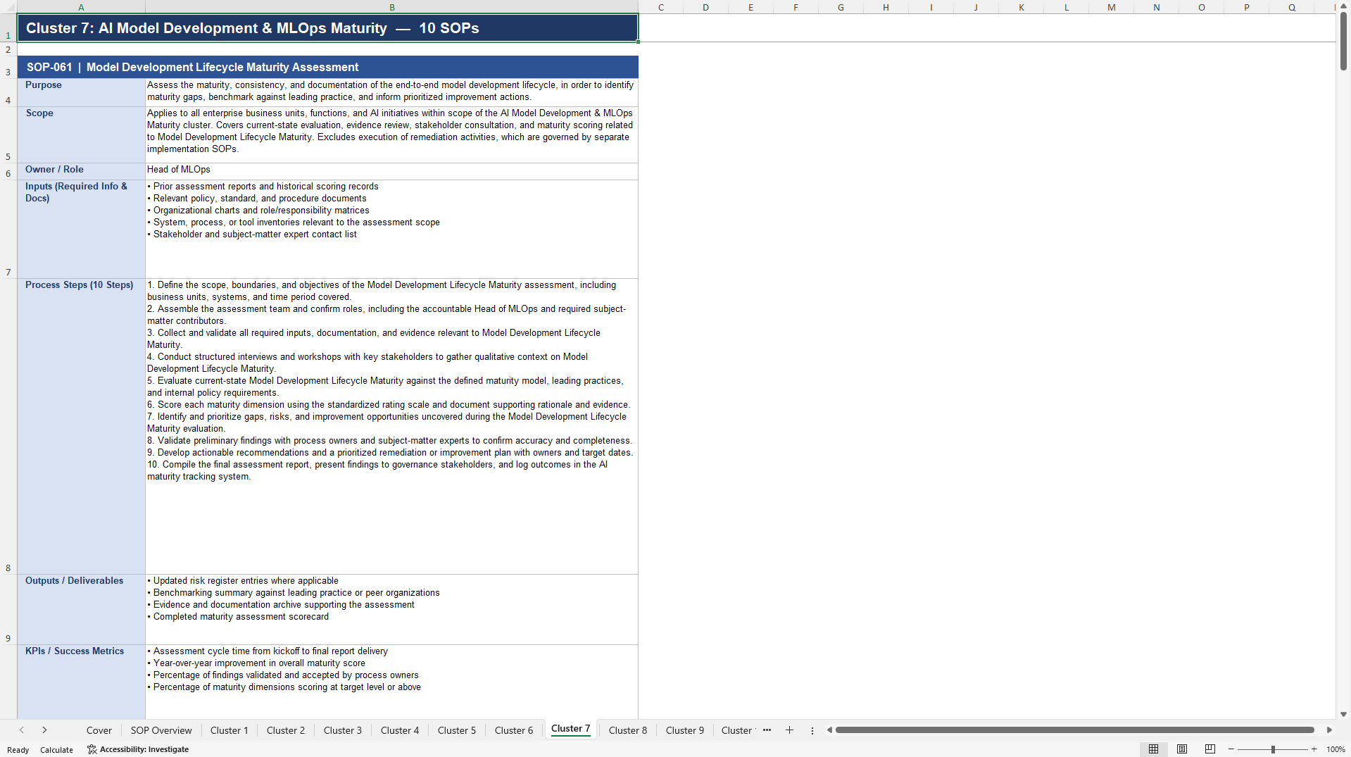 100+ AI Maturity Assessment SOPs (Excel template (XLSX)) Preview Image