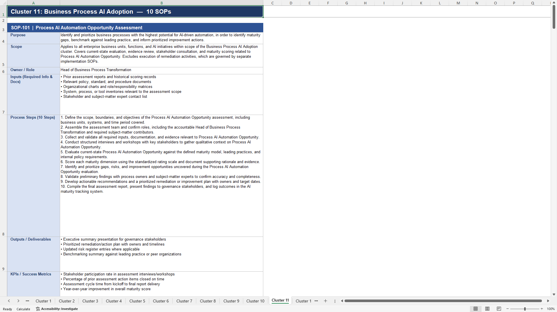 100+ AI Maturity Assessment SOPs (Excel template (XLSX)) Preview Image