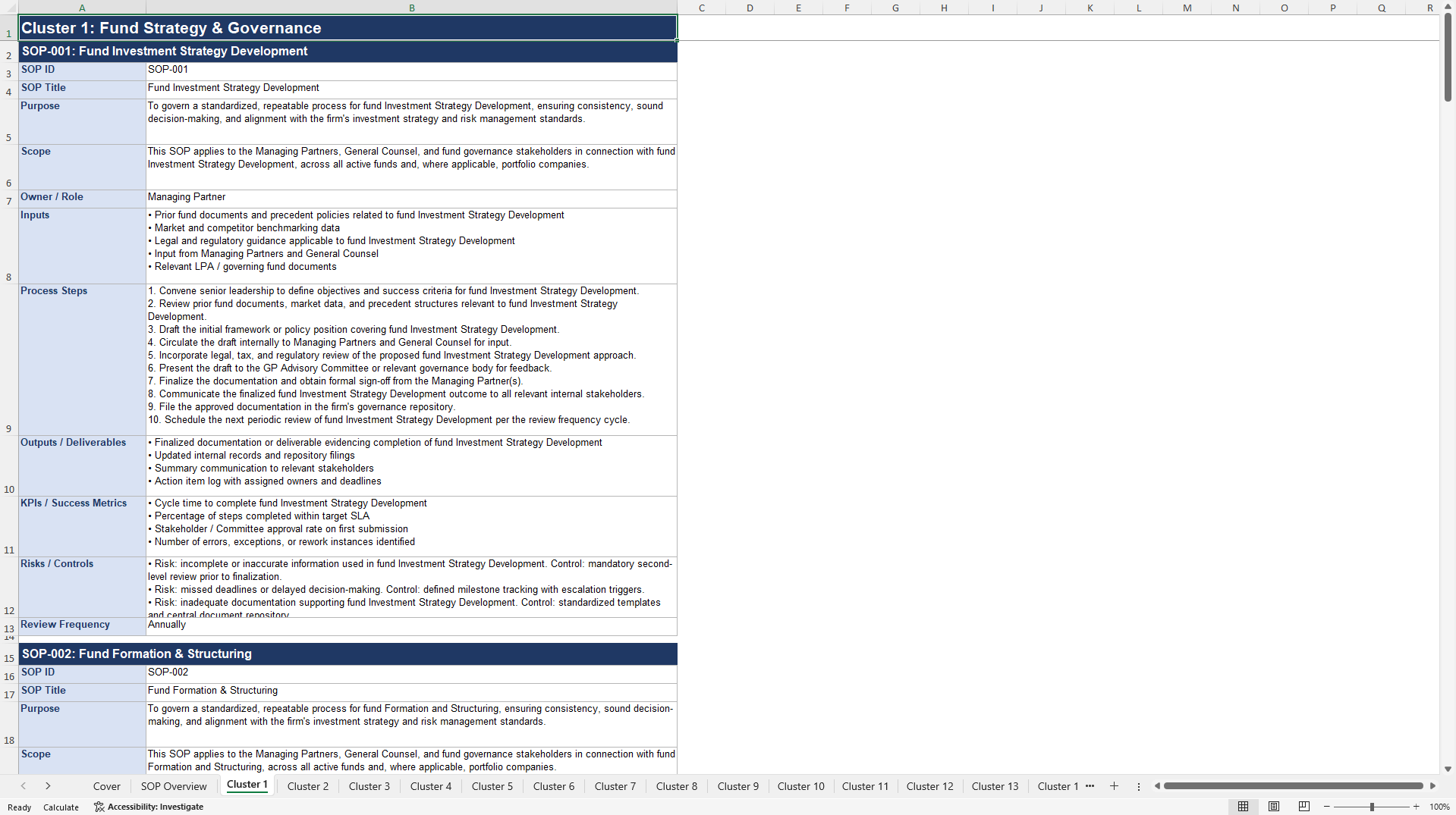 100+ Private Equity (PE) Firm SOPs (Excel template (XLSX)) Preview Image