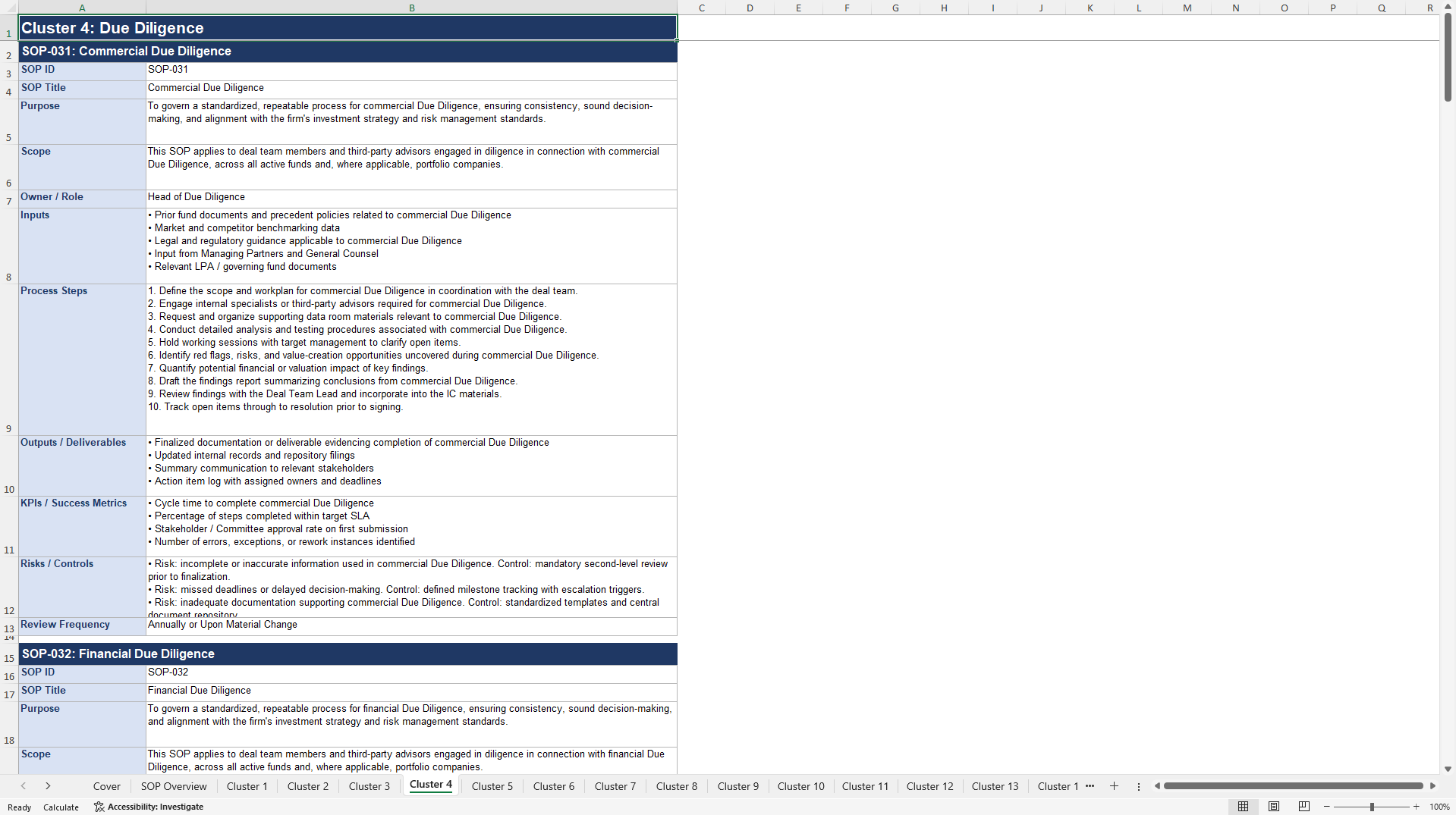 100+ Private Equity (PE) Firm SOPs (Excel template (XLSX)) Preview Image