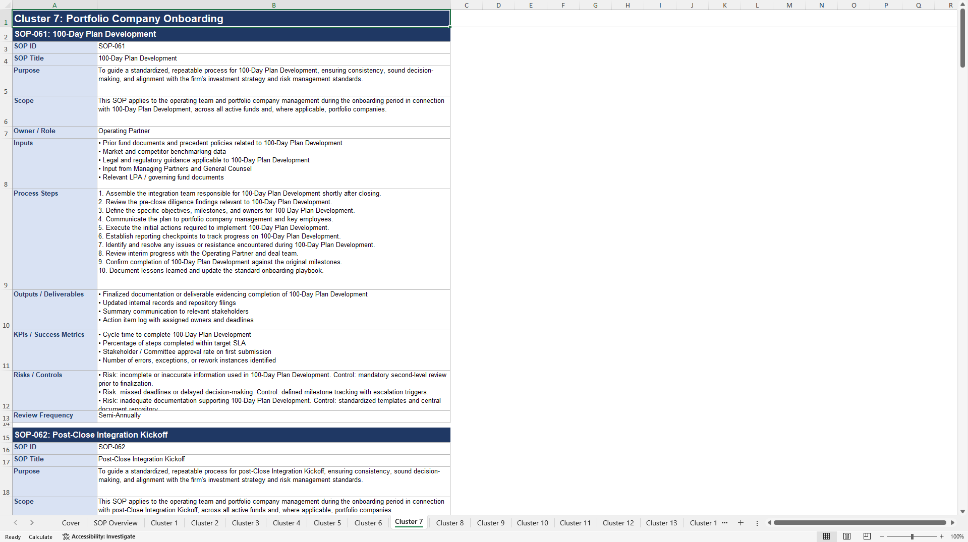 100+ Private Equity (PE) Firm SOPs (Excel template (XLSX)) Preview Image