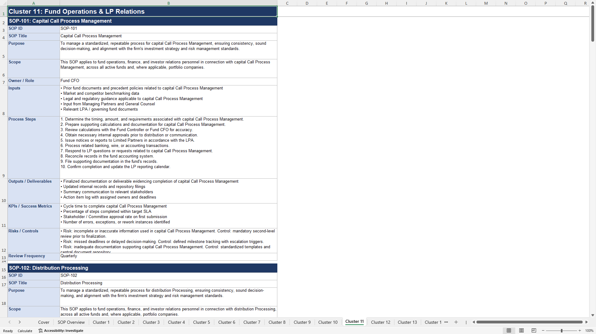 100+ Private Equity (PE) Firm SOPs (Excel template (XLSX)) Preview Image