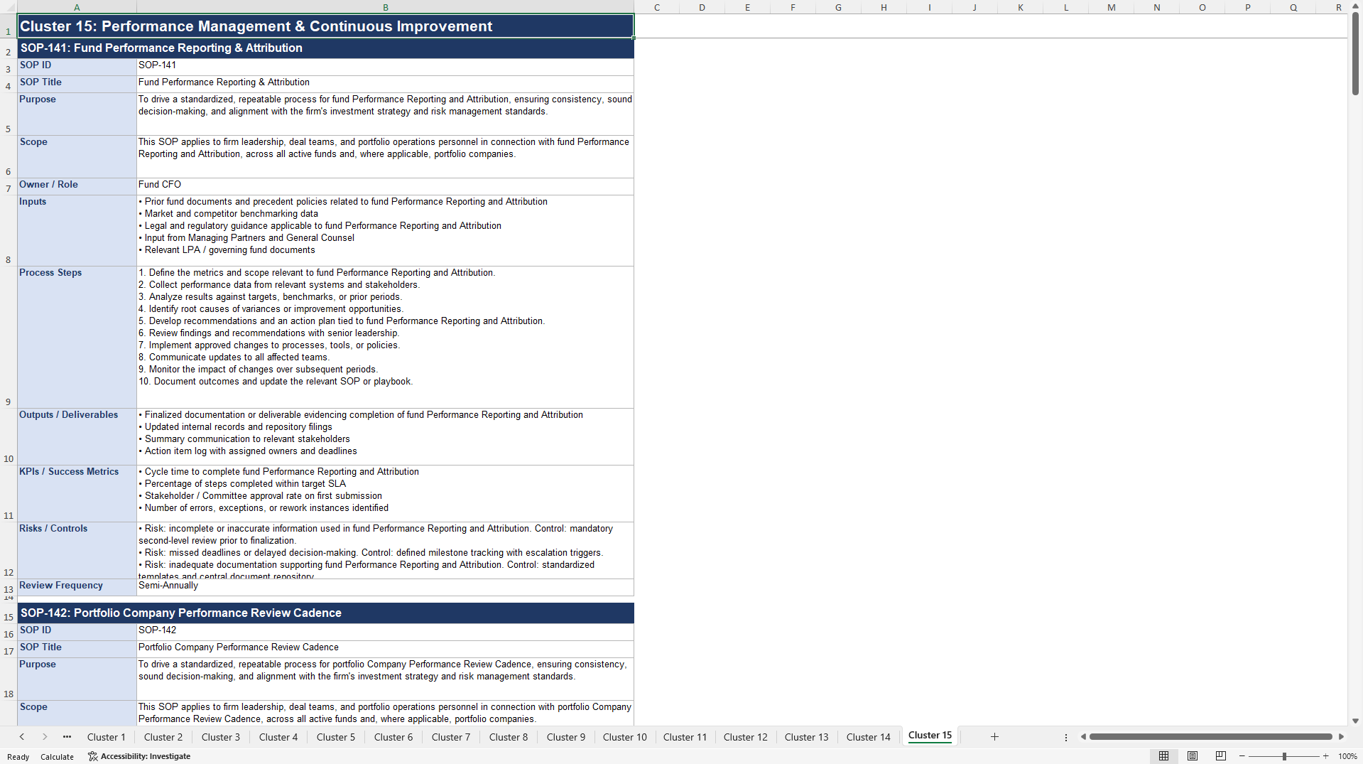 100+ Private Equity (PE) Firm SOPs (Excel template (XLSX)) Preview Image
