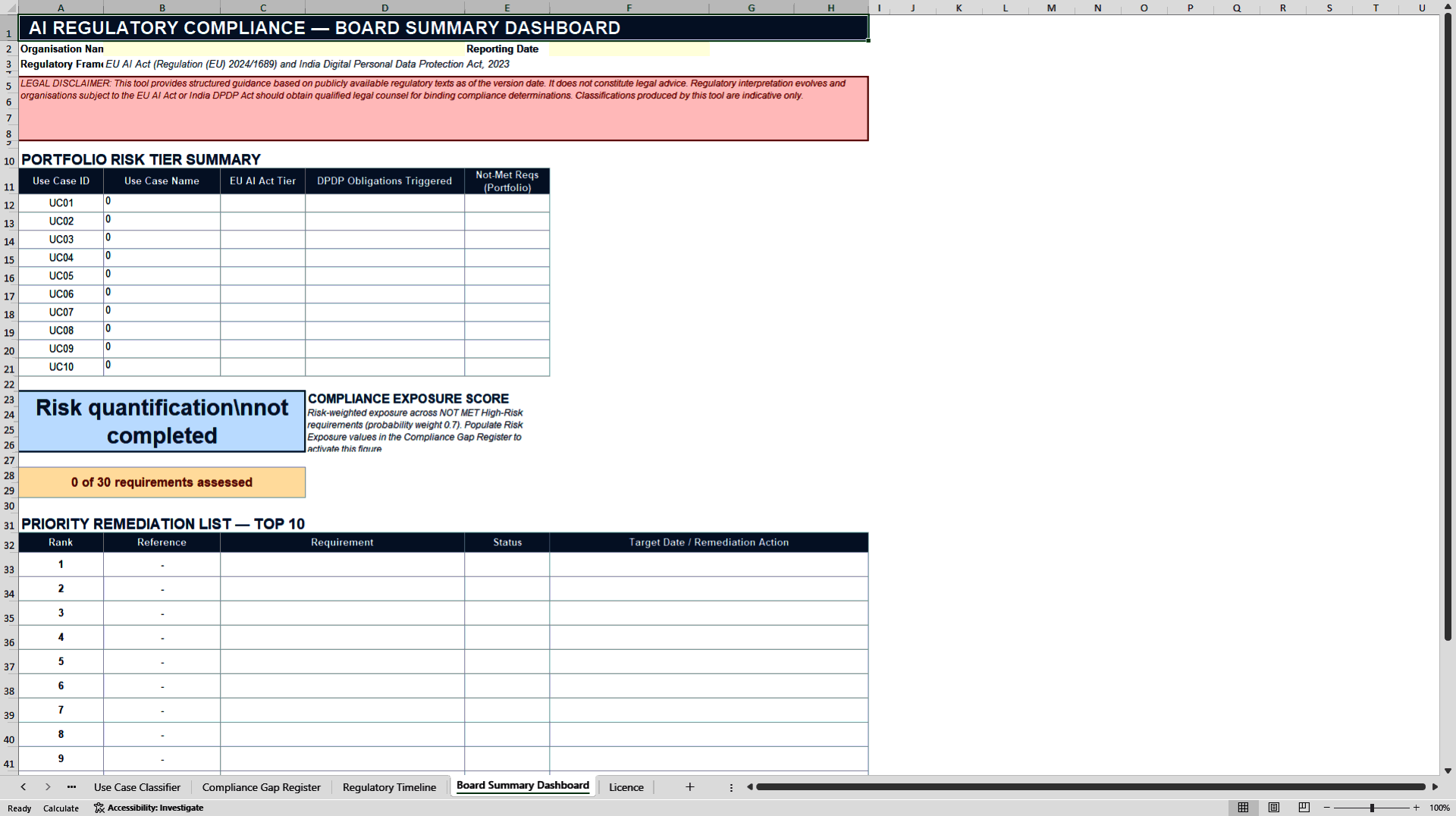 AI Regulatory Compliance Risk Register - EU AI Act & DPDP (Excel template (XLSX)) Preview Image