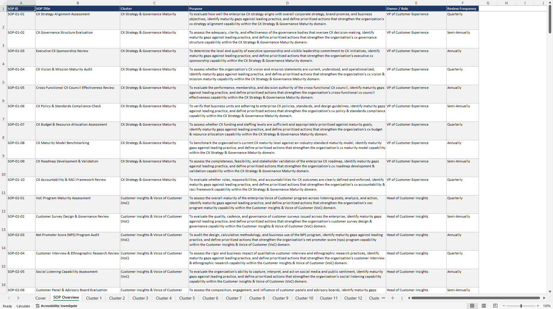100+ Customer Experience Maturity Assessment SOPs (Excel template (XLSX)) Preview Image