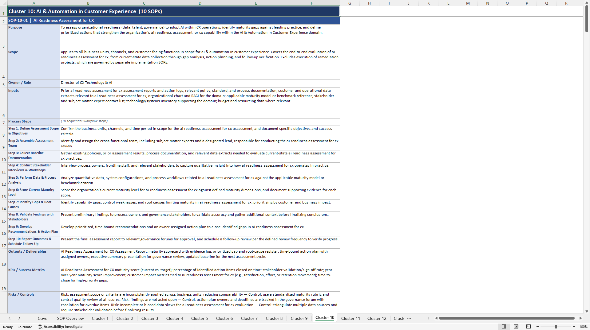 100+ Customer Experience Maturity Assessment SOPs (Excel template (XLSX)) Preview Image
