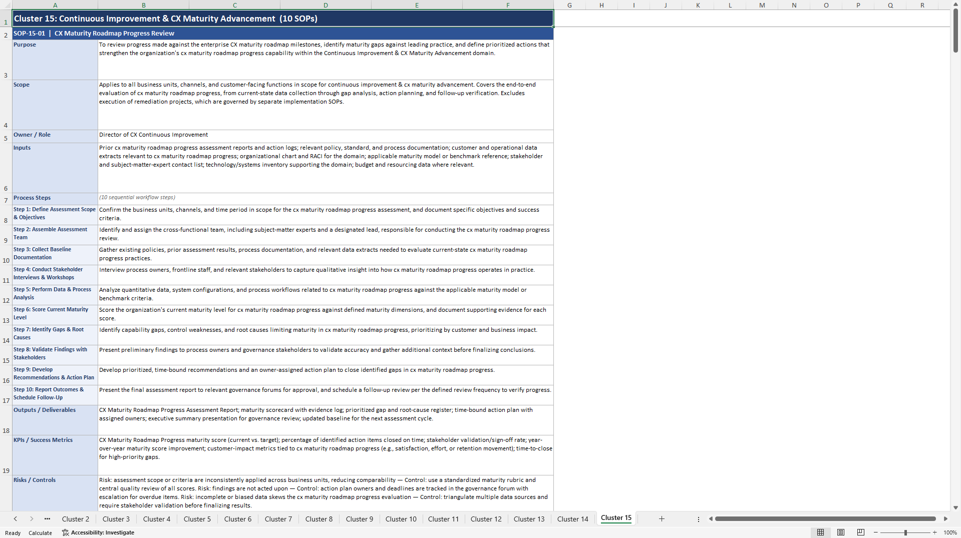 100+ Customer Experience Maturity Assessment SOPs (Excel template (XLSX)) Preview Image