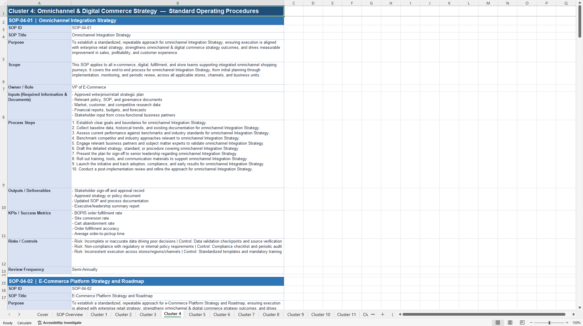 100+ Retail Strategy SOPs (Excel template (XLSX)) Preview Image
