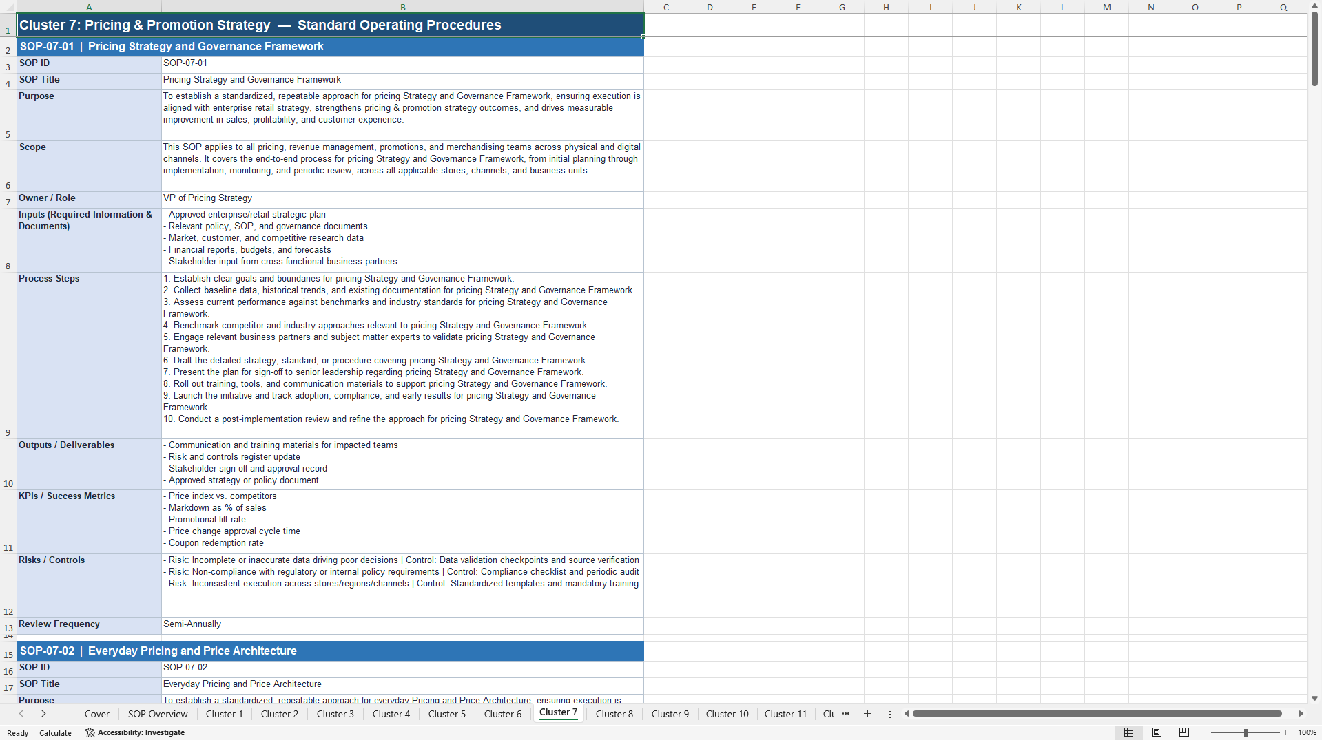 100+ Retail Strategy SOPs (Excel template (XLSX)) Preview Image
