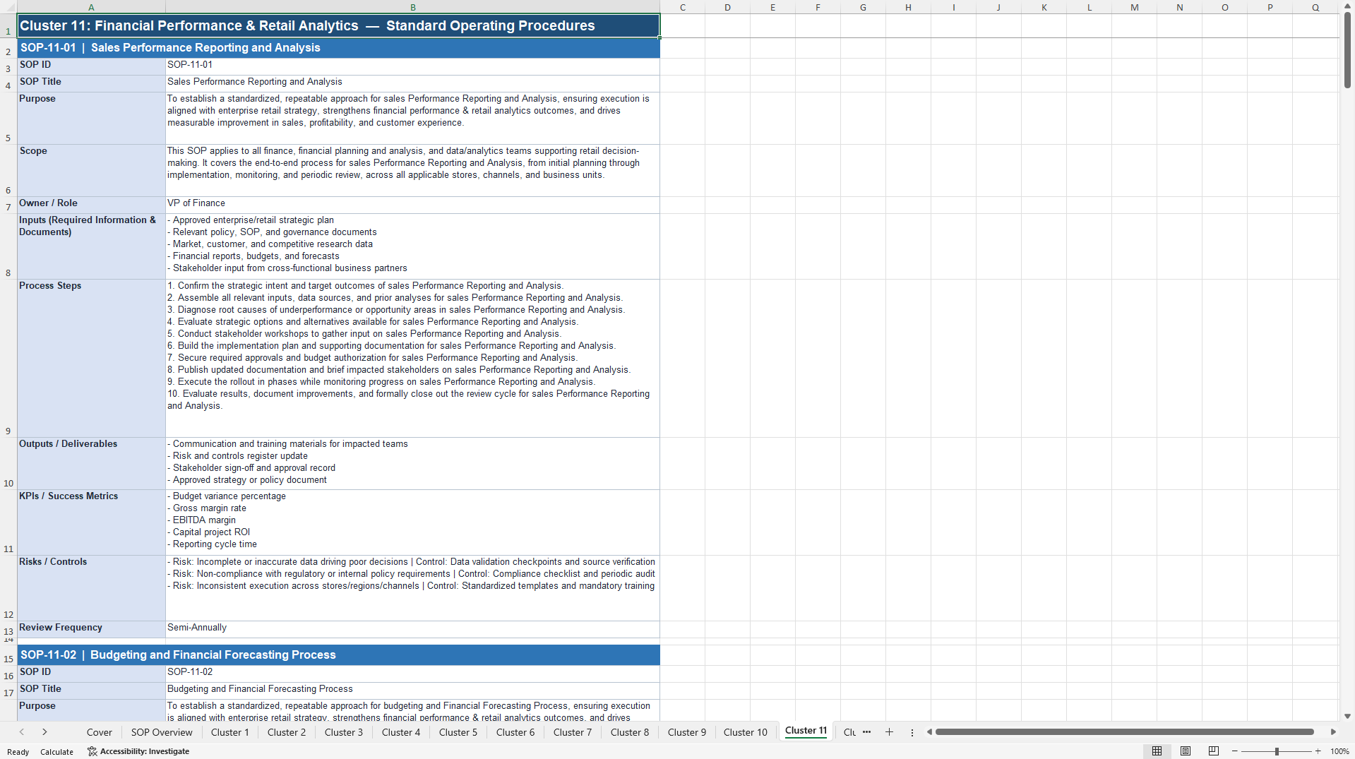 100+ Retail Strategy SOPs (Excel template (XLSX)) Preview Image