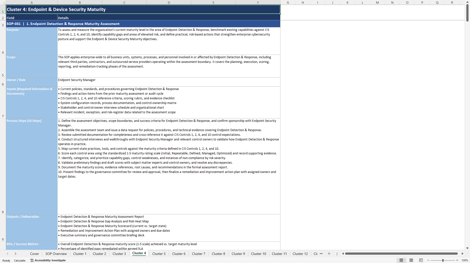 100+ Cyber Security Maturity Assessment SOPs (Excel template (XLSX)) Preview Image