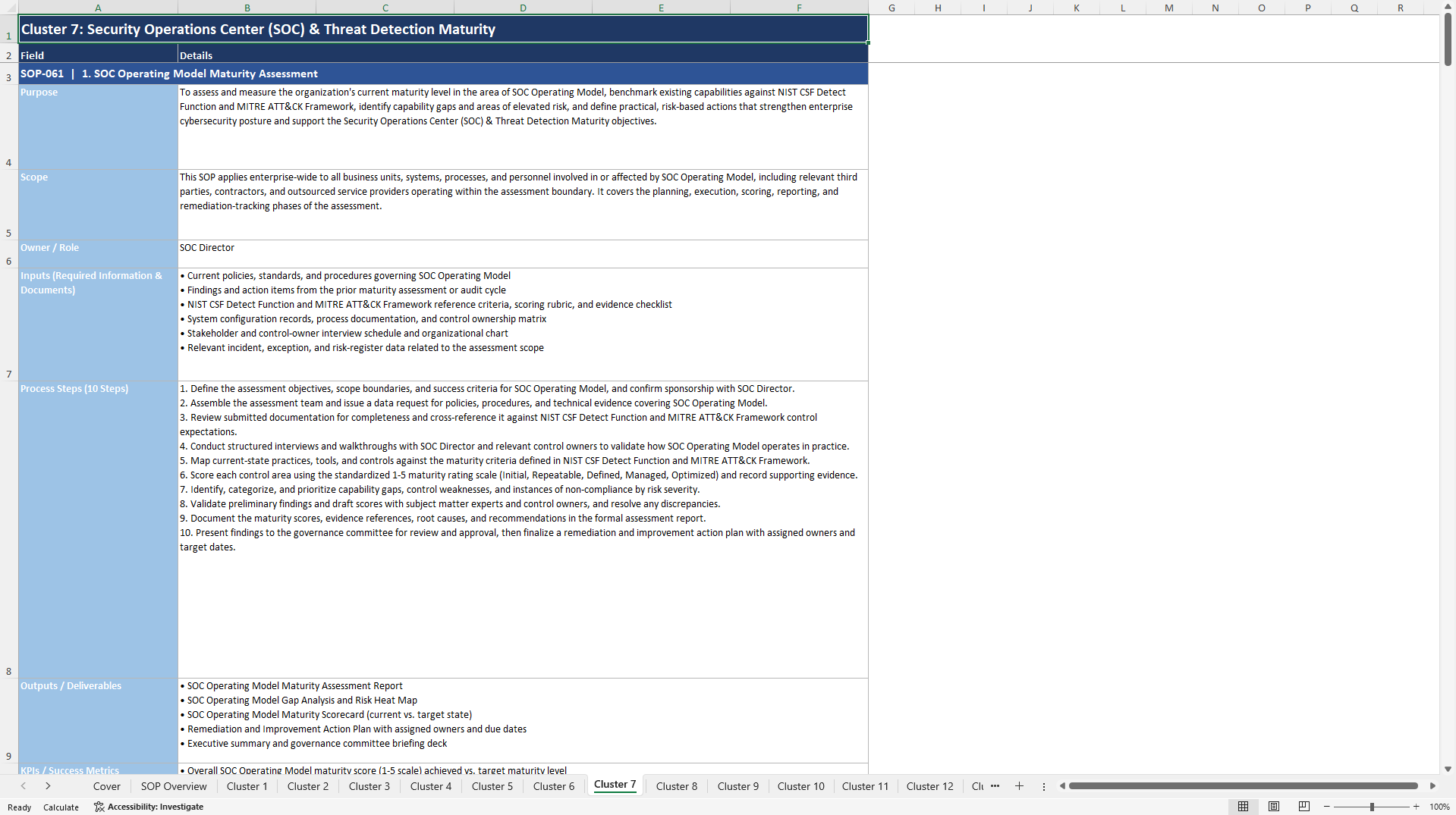 100+ Cyber Security Maturity Assessment SOPs (Excel template (XLSX)) Preview Image