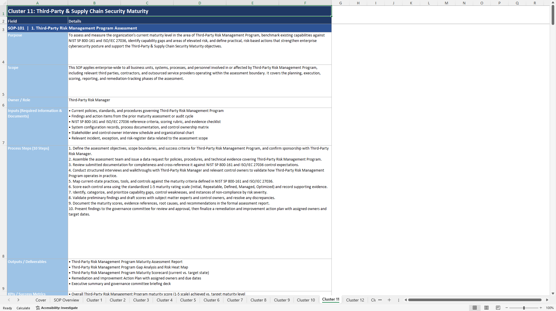 100+ Cyber Security Maturity Assessment SOPs (Excel template (XLSX)) Preview Image