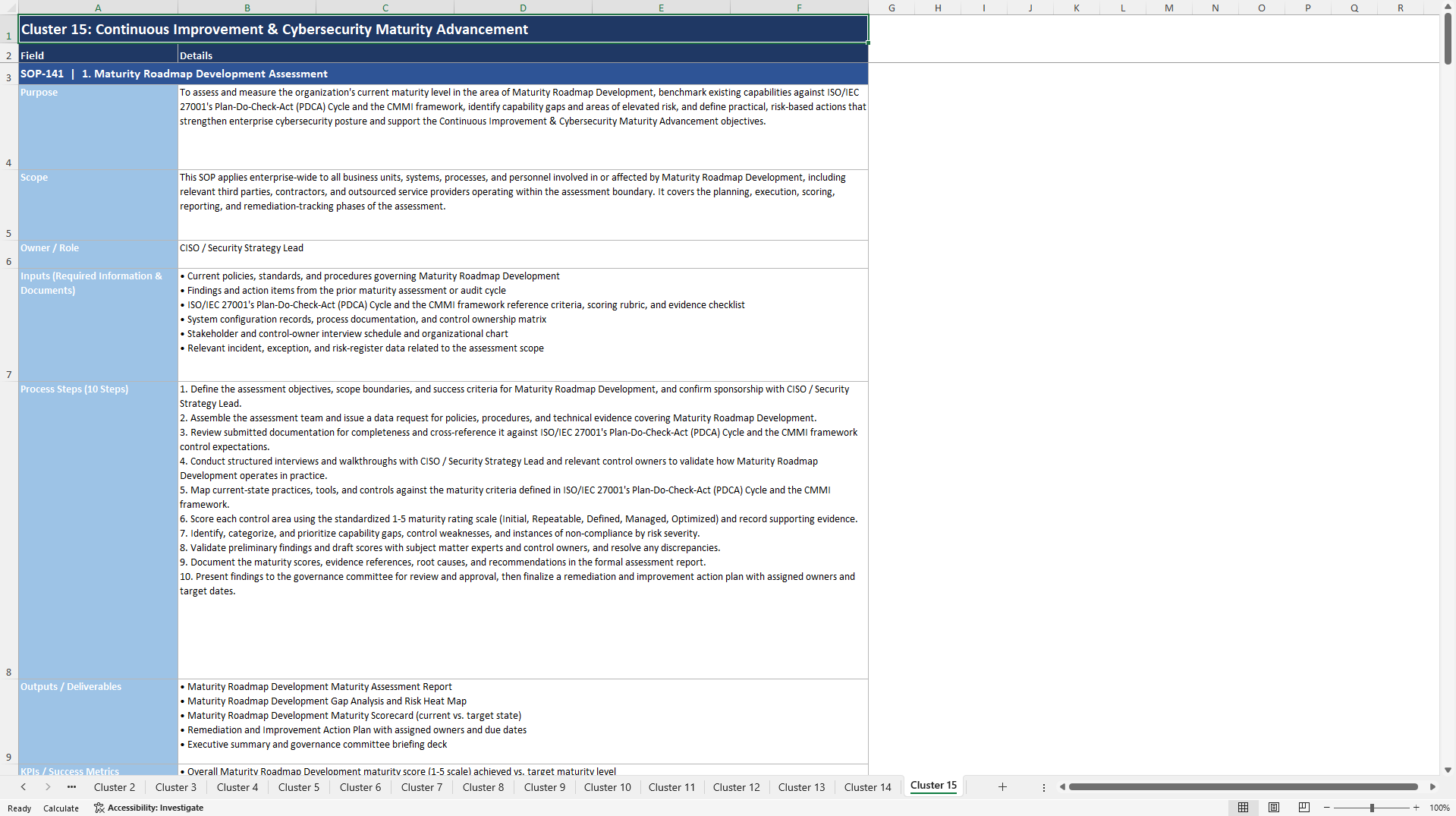 100+ Cyber Security Maturity Assessment SOPs (Excel template (XLSX)) Preview Image