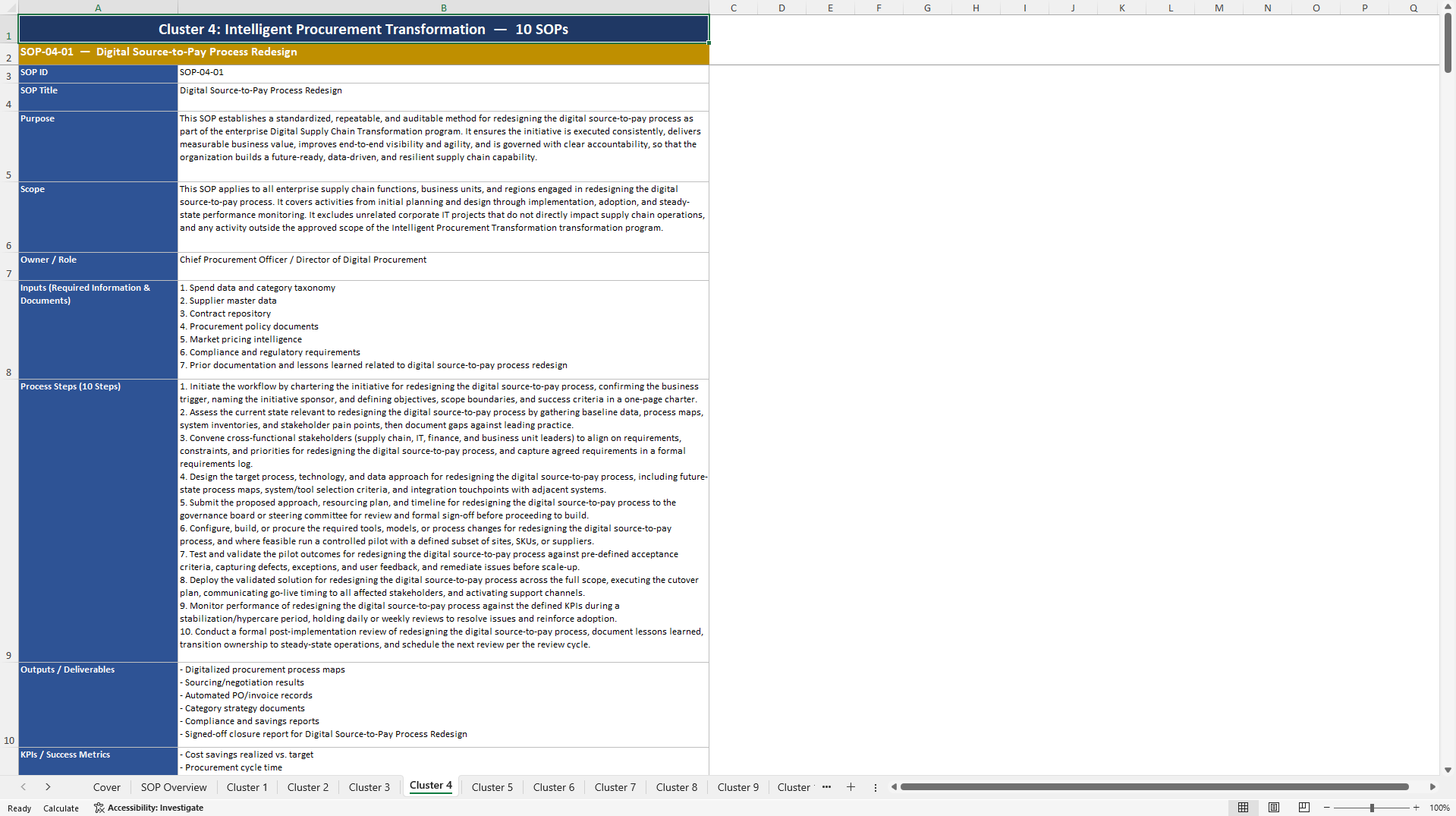 100+ Digital Supply Chain Transformation SOPs (Excel template (XLSX)) Preview Image