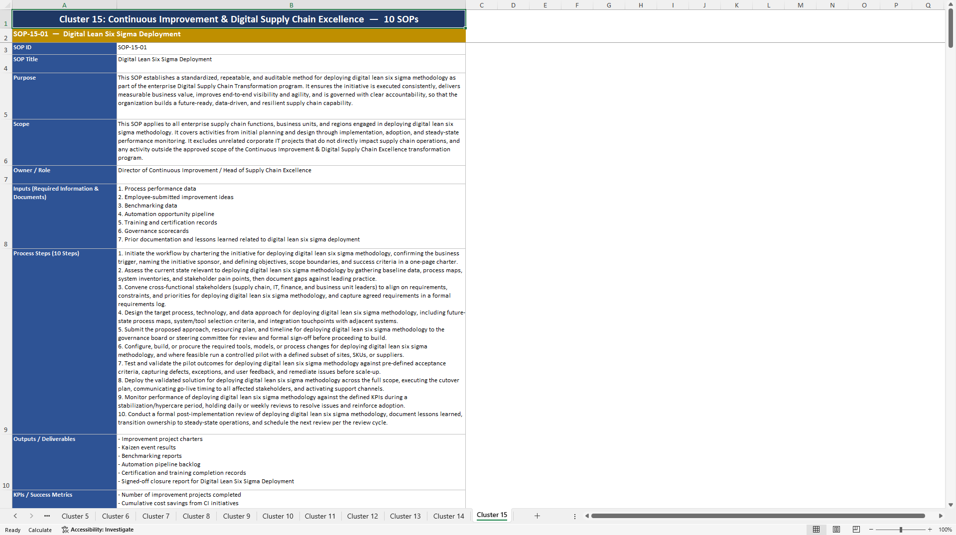 100+ Digital Supply Chain Transformation SOPs (Excel template (XLSX)) Preview Image