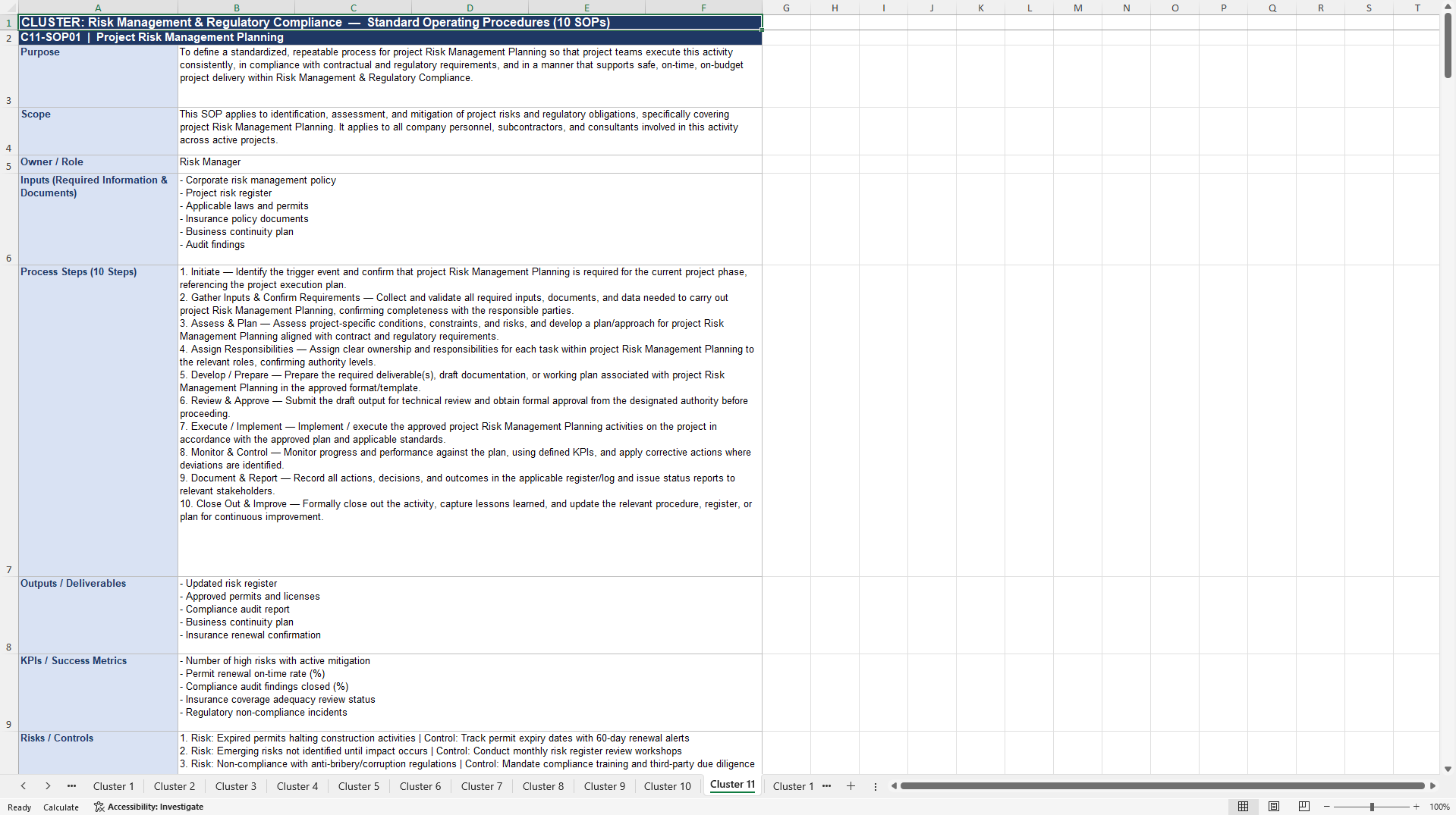 100+ Construction Operations Management SOPs (Excel template (XLSX)) Preview Image