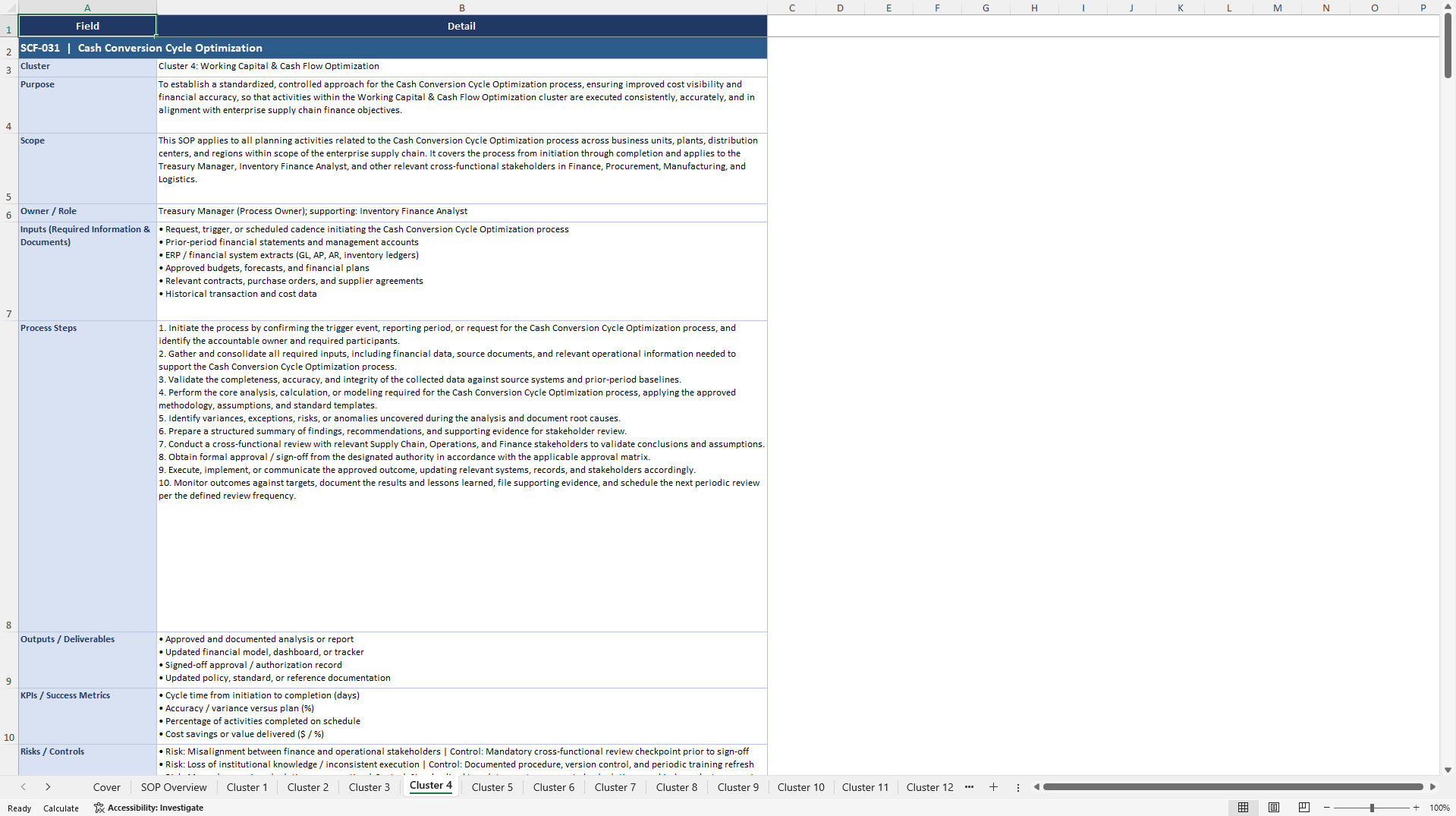 100+ Supply Chain Finance Management SOPs (Excel template (XLSX)) Preview Image