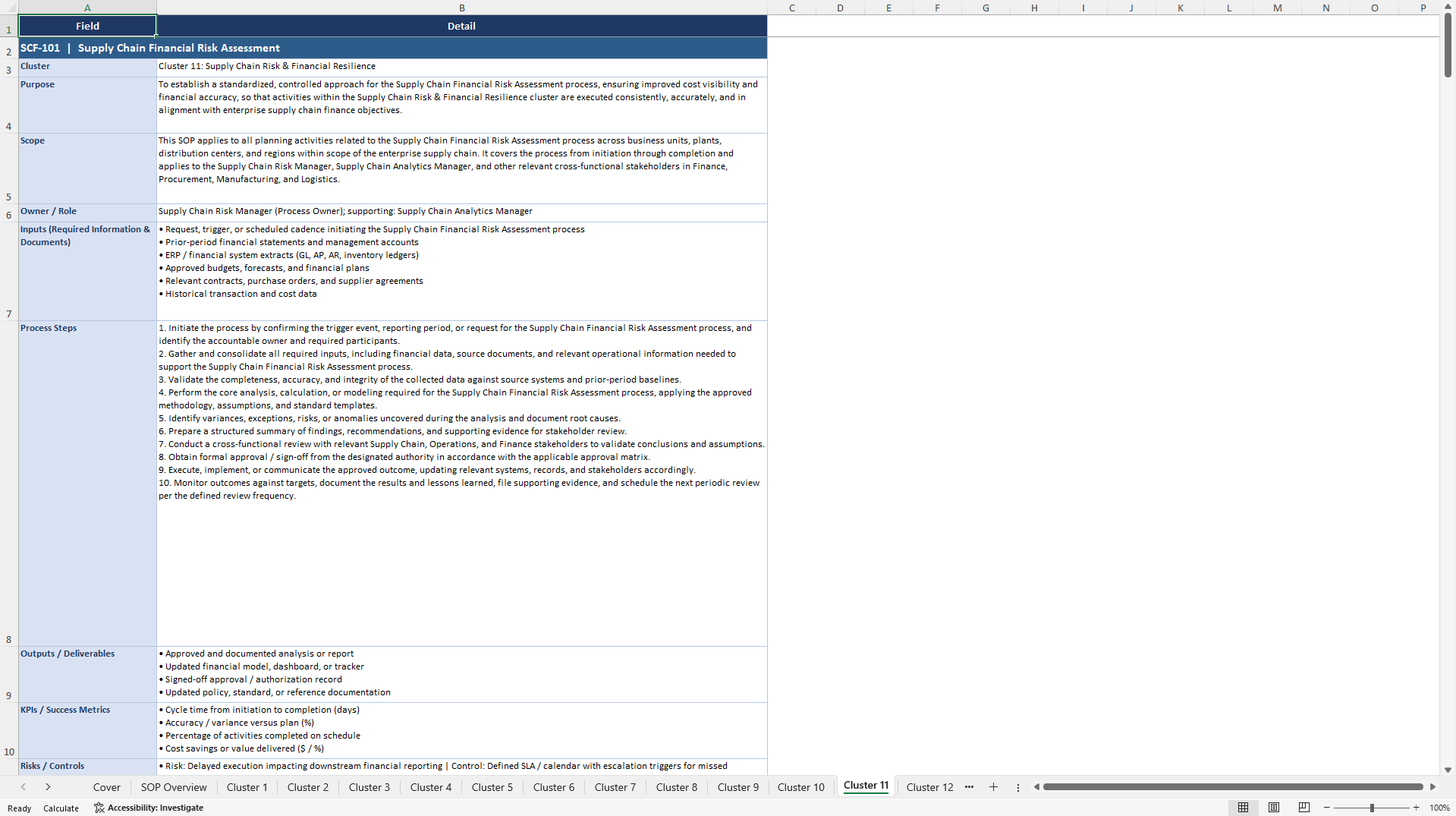 100+ Supply Chain Finance Management SOPs (Excel template (XLSX)) Preview Image