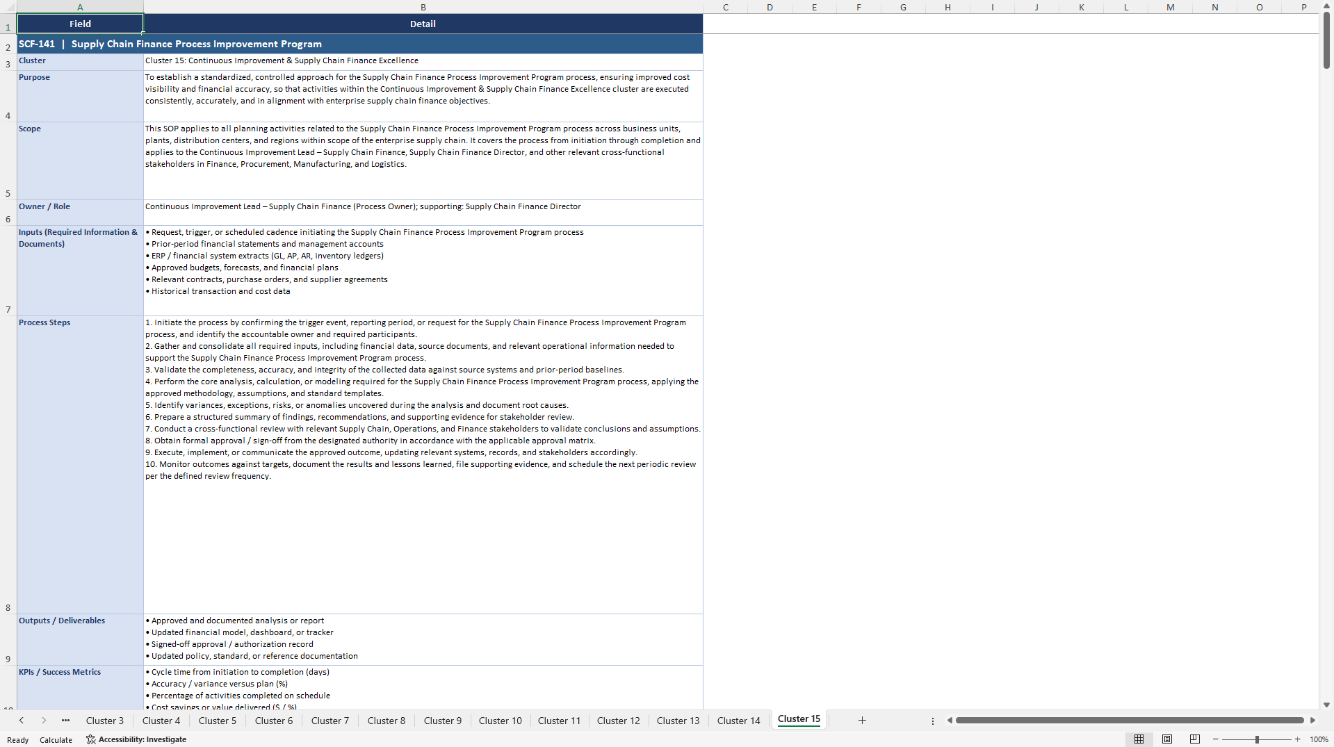 100+ Supply Chain Finance Management SOPs (Excel template (XLSX)) Preview Image