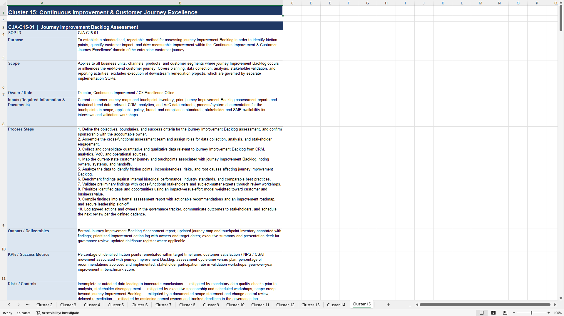 100+ Customer Journey Assessment SOPs (Excel template (XLSX)) Preview Image
