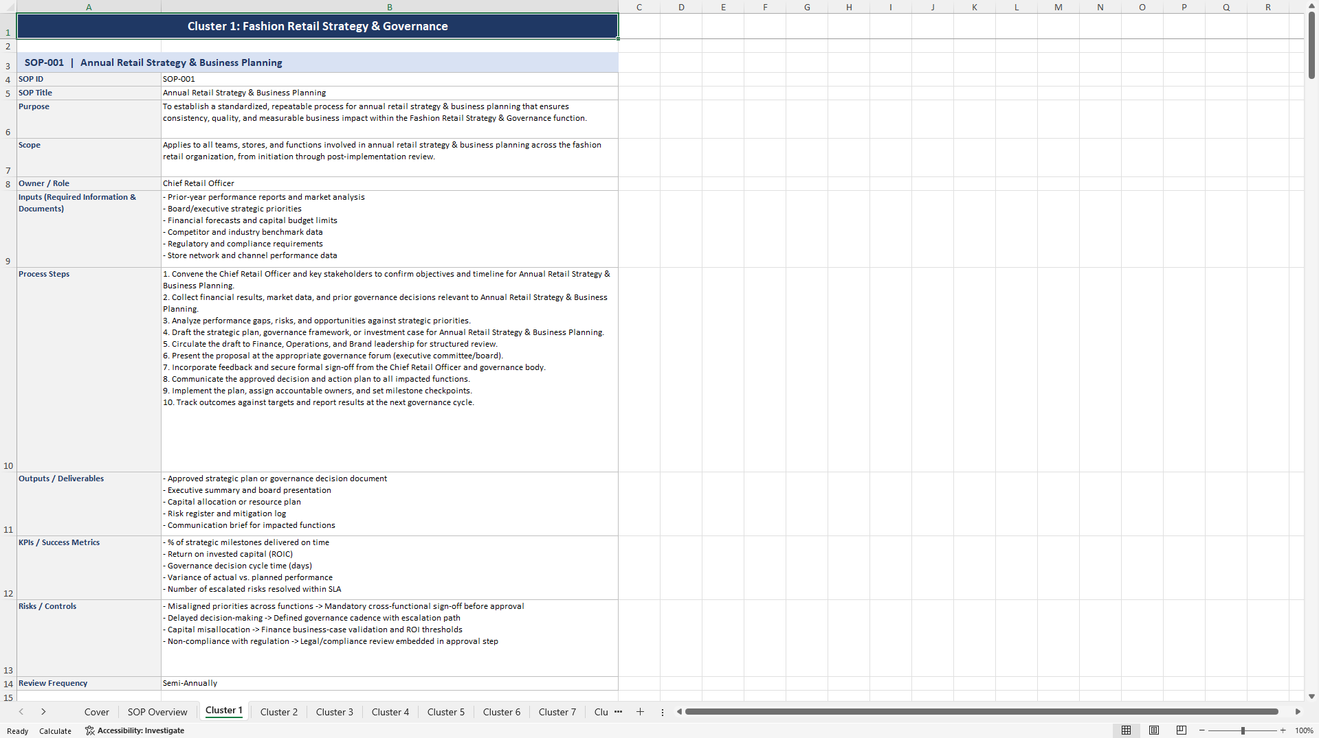 100+ Fashion Retailer SOPs (Excel template (XLSX)) Preview Image
