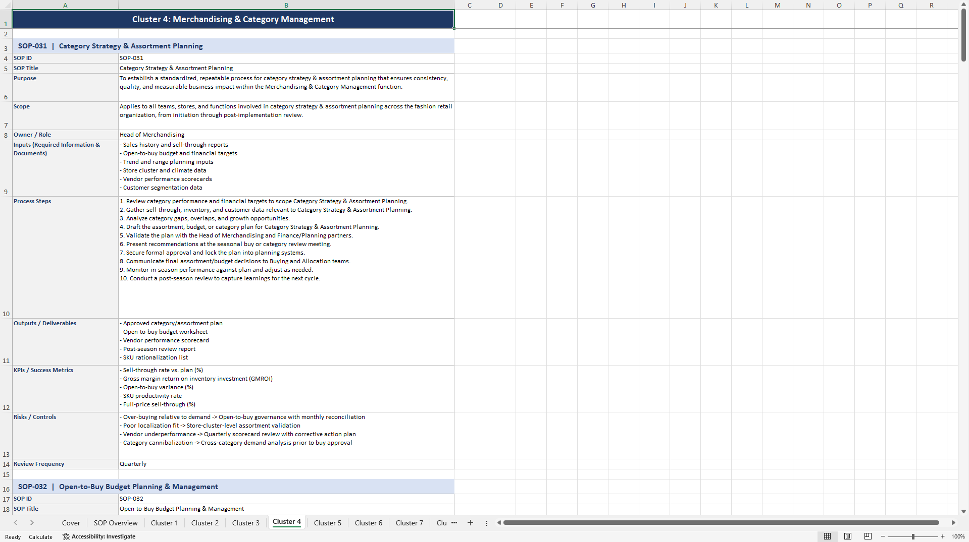100+ Fashion Retailer SOPs (Excel template (XLSX)) Preview Image