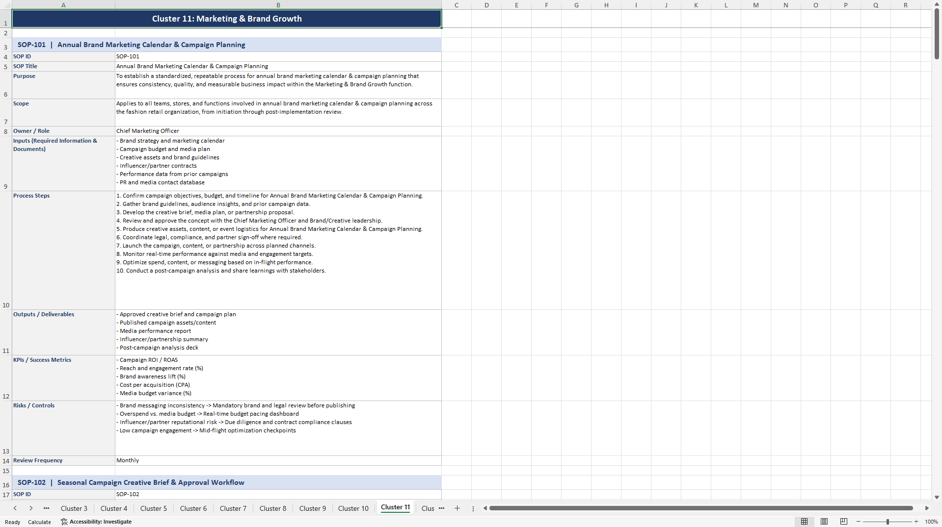 100+ Fashion Retailer SOPs (Excel template (XLSX)) Preview Image