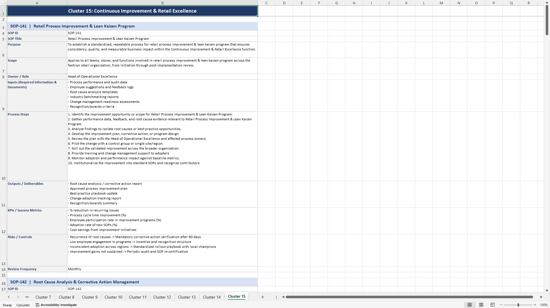 100+ Fashion Retailer SOPs (Excel template (XLSX)) Preview Image