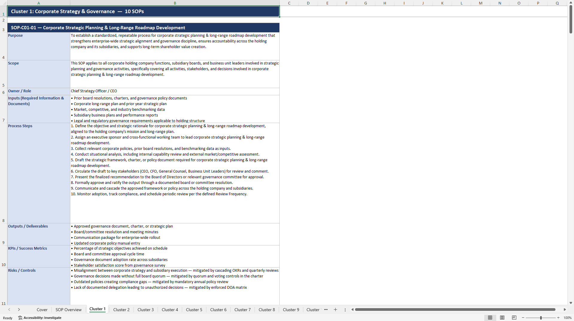 100+ Holding Company SOPs (Excel template (XLSX)) Preview Image