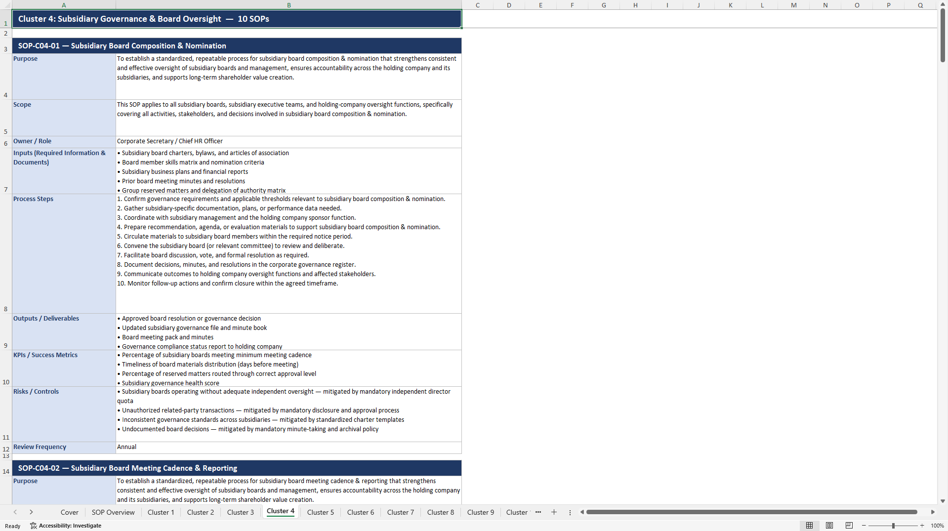100+ Holding Company SOPs (Excel template (XLSX)) Preview Image