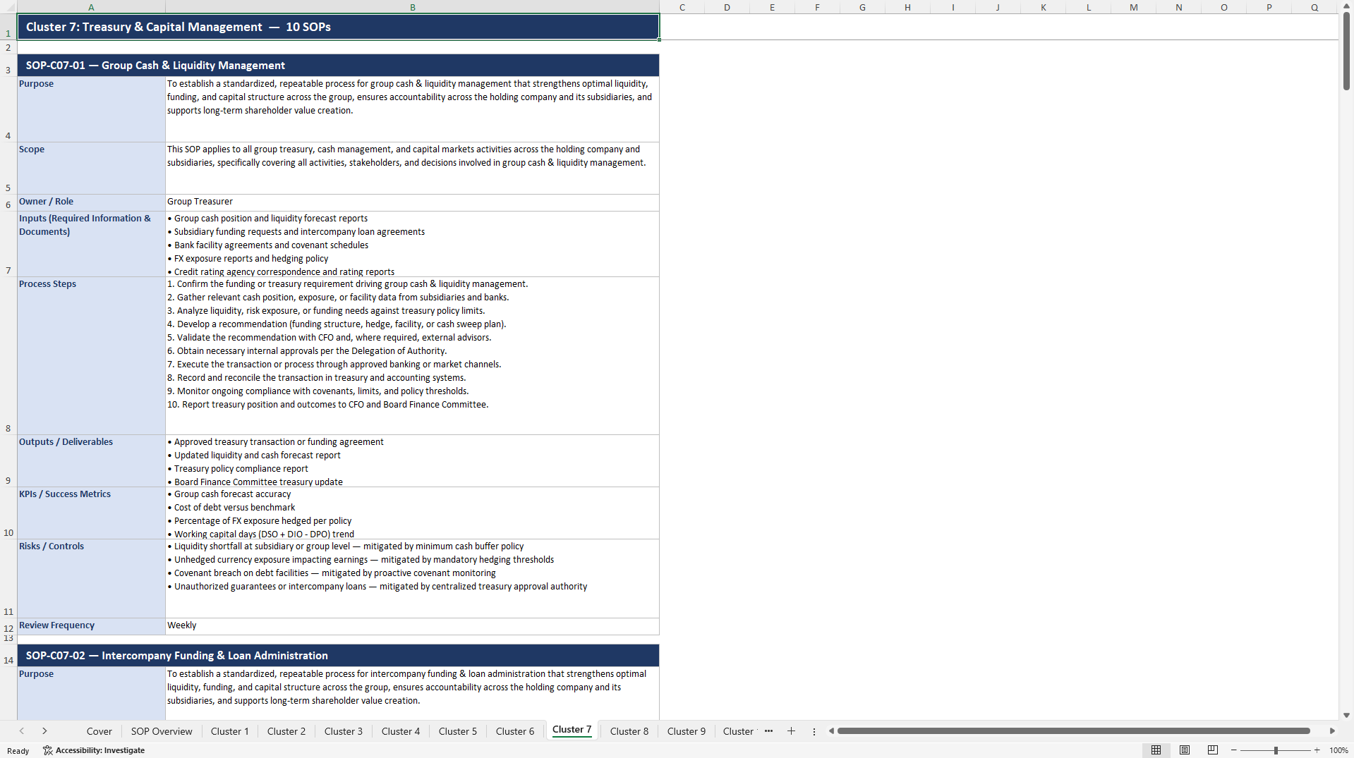 100+ Holding Company SOPs (Excel template (XLSX)) Preview Image