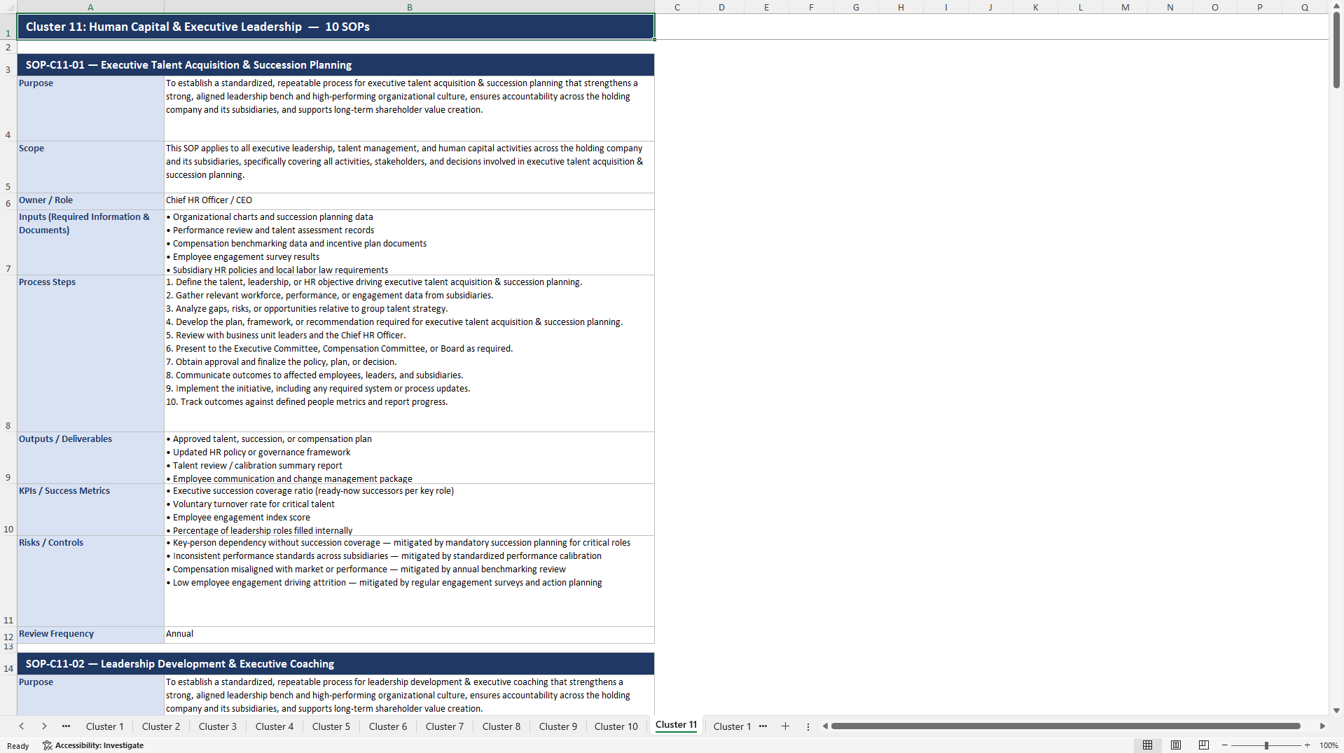 100+ Holding Company SOPs (Excel template (XLSX)) Preview Image