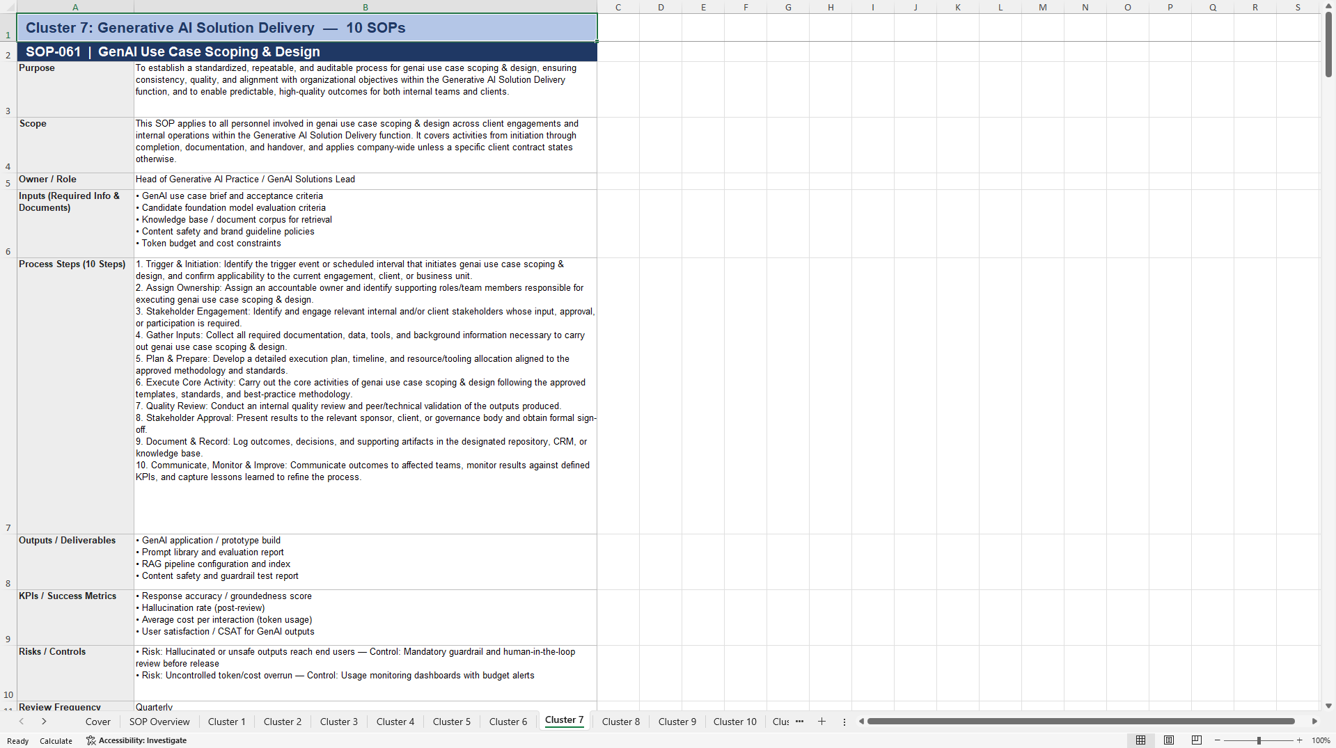 100+ AI Services Business SOPs (Excel template (XLSX)) Preview Image