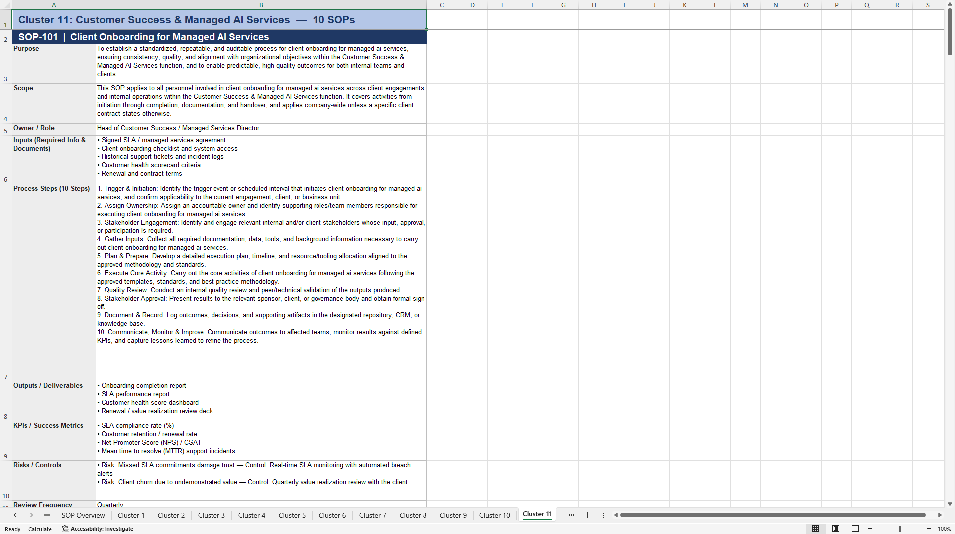 100+ AI Services Business SOPs (Excel template (XLSX)) Preview Image
