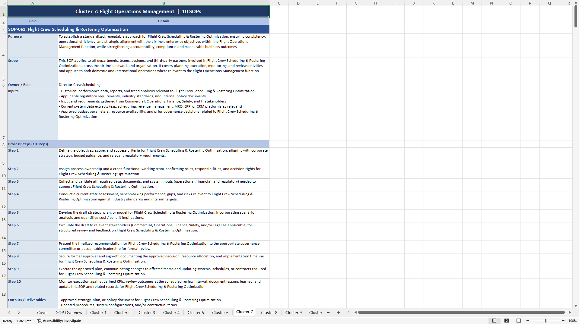 100+ Airline Business Strategic Management SOPs (Excel template (XLSX)) Preview Image