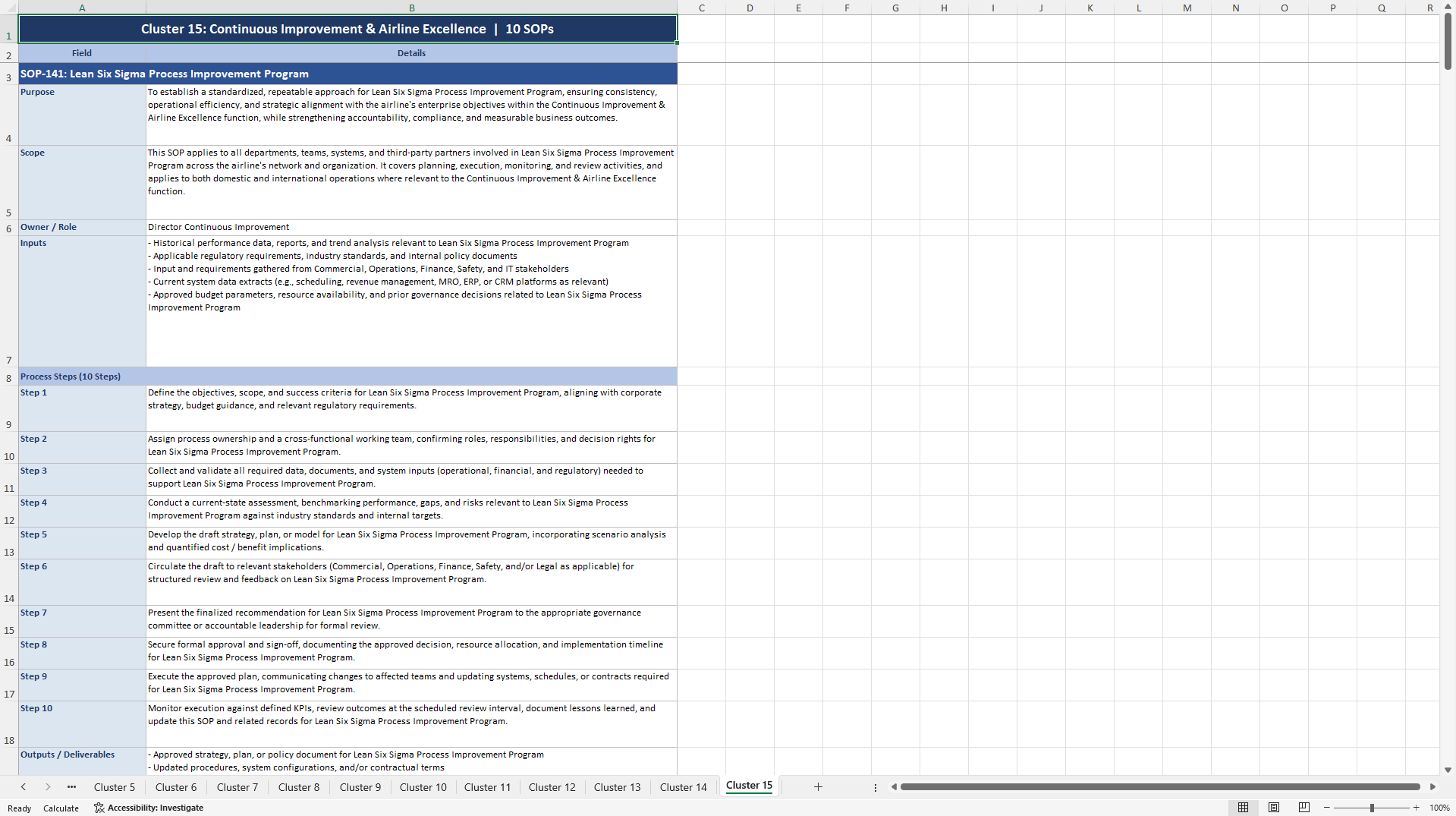 100+ Airline Business Strategic Management SOPs (Excel template (XLSX)) Preview Image