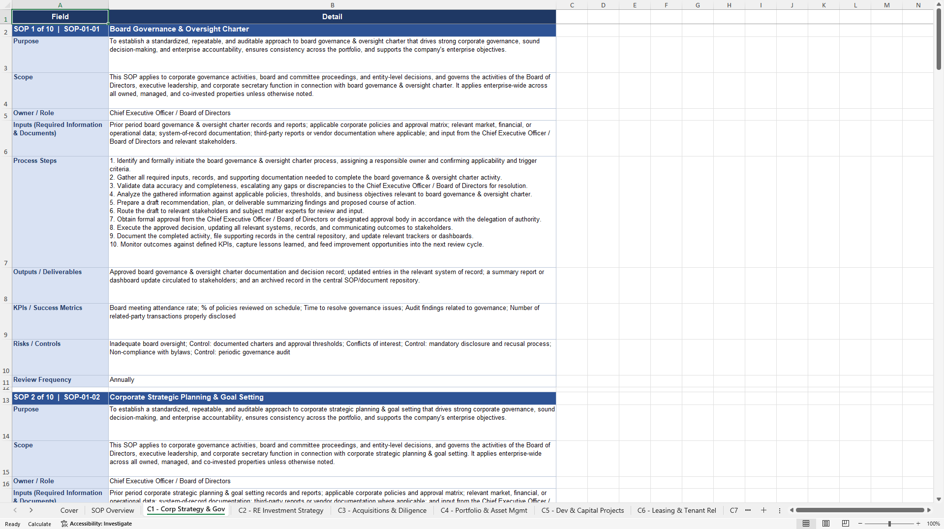 100+ Real Estate Holding Company SOPs (Excel template (XLSX)) Preview Image