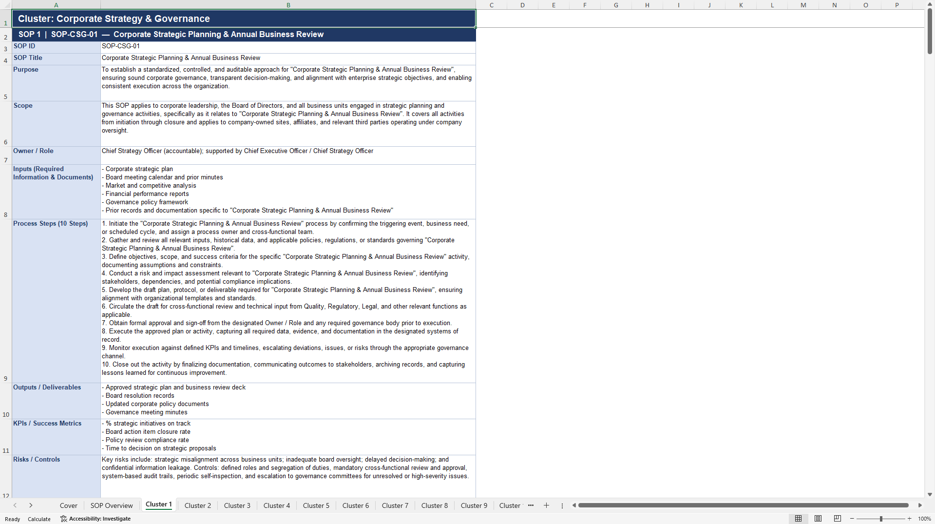 100+ Life Science Industry SOPs (Excel template (XLSX)) Preview Image