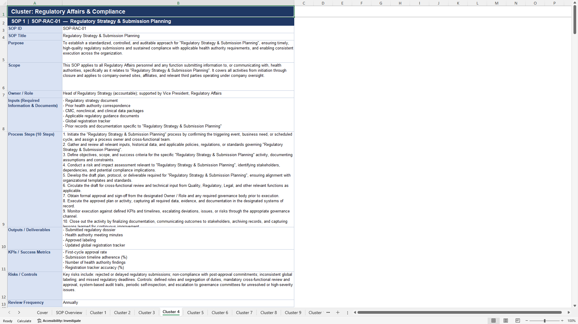 100+ Life Science Industry SOPs (Excel template (XLSX)) Preview Image