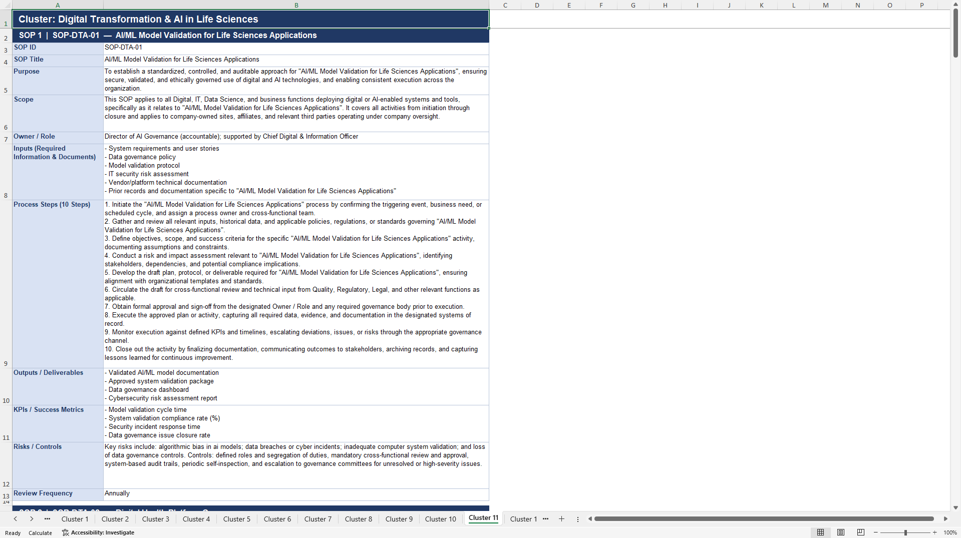 100+ Life Science Industry SOPs (Excel template (XLSX)) Preview Image
