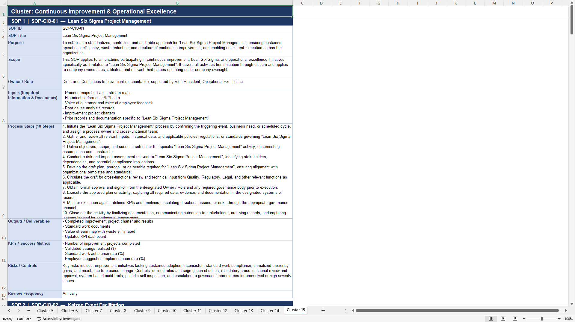 100+ Life Science Industry SOPs (Excel template (XLSX)) Preview Image