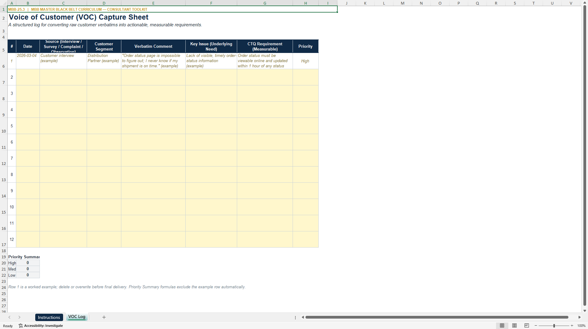 Voice of Customer (VOC) Builder (Excel template (XLSX)) Preview Image