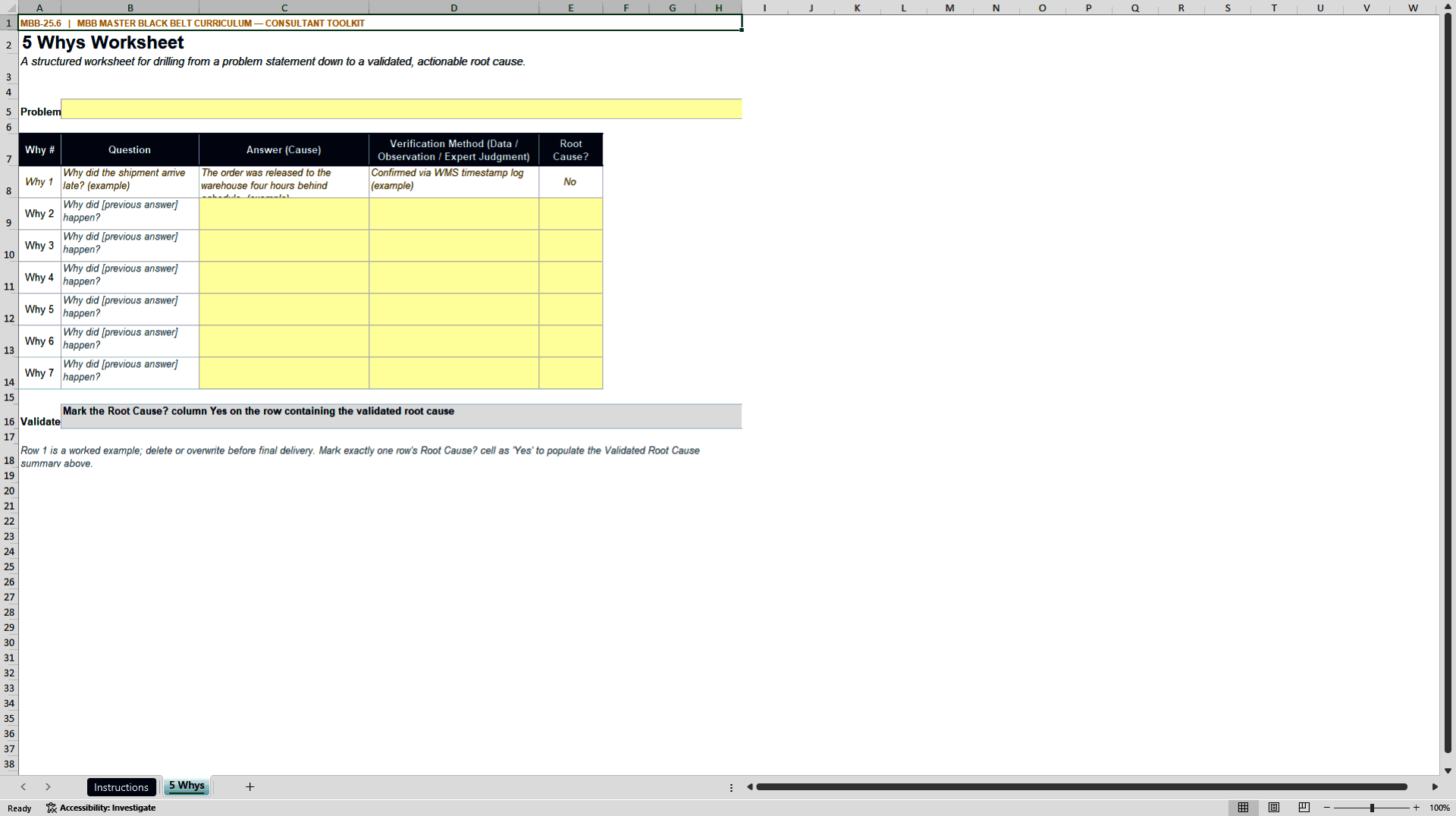 Five Whys Builder: Root Cause Analysis Template (Excel template (XLSX)) Preview Image